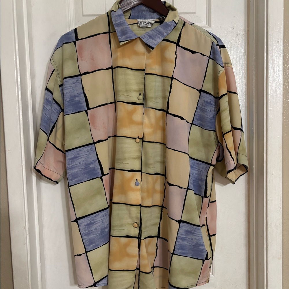 Vibrant Yellow and Blue Geometric Blouse